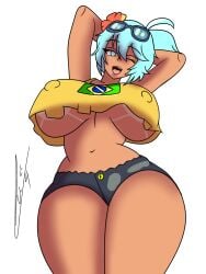 1girls 2d arms_up bare_midriff big_breasts bikini_tan blue_eyes brazil brazilian brazilian_female brazilian_miku breasts busty crop_top erect_nipples female female_focus female_only flower_in_hair hands_behind_head hatsune_miku hourglass_figure large_breasts long_hair navel nipple_bulge regard_puc short_shorts shorts sunglasses_on_head tagme tan tan_body tan_skin tanline turquoise_hair twintails underboob vocaloid wide_hips wink winking_at_viewer