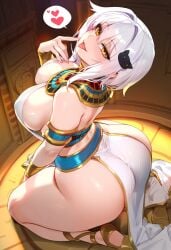1girls ai_generated ass bangs bare_shoulders blush breasts depressu dress dxd egyptian hair_ornament heart high high_school_dxd kneeling koneko_toujou large_breasts looking_at_viewer nekomimi sandals school short_hair sideboob silver_hair smile solo spoken_heart thighs tongue tongue_out yellow_eyes