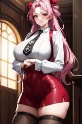 ai_generated bare_legs big_breasts curvaceous curvy_female hair_bun huge_breasts huge_thighs large_breasts lastone light-skinned_female light_skin long_hair looking_at_viewer pink_eyes pink_hair seikon_no_qwaser smiling solo_female thick_body thick_female thick_thighs thighhighs thighs thighs_bigger_than_head tsujidou_miyuri voluptuous voluptuous_female