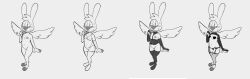 angel_gabby angel_hare anthro clothed clothing female genitals hi_res lagomorph leporid lingerie mammal monochrome nervous nipples nude partially_clothed pussy rabbit simple_background snickcola solo the_east_patch