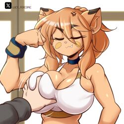 big_breasts breast_grab breasts cleavage female furry goya_(lucyfercomic) huge_breasts lucyfercomic original roy_(lucyfercomic) tagme thick_thighs wide_hips