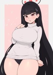 1girls black_hair blue_archive breasts female large_breasts light-skinned_female light_skin long_hair refers rio_(blue_archive) sweater thick_thighs whomperfruit wide_hips