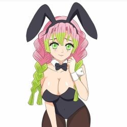 bunnysuit cleavage cosplay demon_slayer hfxpins kanroji_mitsuri kimetsu_no_yaiba pink_hair