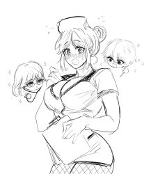 1girls big_breasts blush cleavage embarrassed female female_focus hair_bun hanafusa_hajime kengan_(series) kengan_ashura laksi_kaaaaa looking_at_viewer monochrome nurse nurse_cap nurse_uniform rough_sketch sketch surprised yoshizawa_kokomi