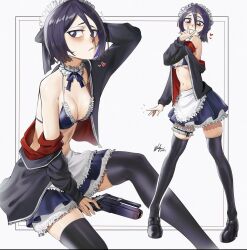 1girls bleach bra female female_only kuchiki_rukia maid maid_bikini maid_headdress maid_uniform posing solo waligner