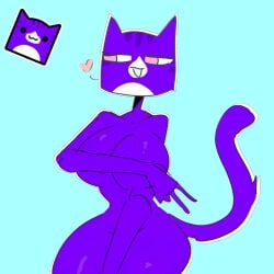 1girls big_breasts blue_background cube_98_(geometry_dash) geometry_dash heart nude nude_female purple_skin tobbuck