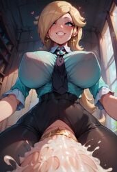 1futa ai_generated big_breasts big_penis blonde_hair_female blowjob business_attire face_fucking futa_only futa_sans_pussy futanari mario_(series) pants pov princess_rosalina stable_diffusion suckeryes taker_pov tie tight_clothing