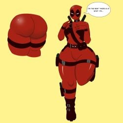 1boy androgynous big_ass bonnies_garden bubble_butt deadpool femboy girly huge_ass male male_focus male_only marvel marvel_comics puffy_nipples solo speech_bubble text thick_thighs wide_hips