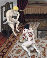 2boys corset_piercing gay human male male_only multiple_boys multiple_males naruto penis sasuke_uchiha straight_hair toilet_brush uncensored uzumaki_naruto yaoi