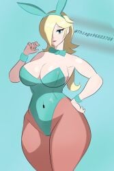 artist_name big_breasts blonde_hair blue_eyes bunny_ears bunny_girl bunnysuit cleavage hair_over_one_eye long_hair mario_(series) nintendo princess_rosalina tfa_(artist) thick_thighs watermark wide_hips