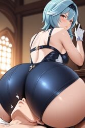 ai_generated angry_face ass big_ass blush bubble_butt clothed_facesitting crushed_by_ass eula_(genshin_impact) face_in_ass facesitting genshin_impact huge_ass indoors looking_at_viewer massive_ass massive_butt shiny_skin sitting sitting_on_face sweat tight_clothing