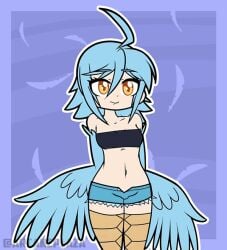 1female arcaneplaza big_eyes blue_hair clothed cute gif harpy_girl monster_musume papi_(monster_musume)