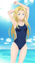 1girls blonde_hair blue_eyes blue_swimsuit cameltoe female_only kiniro_tofu kofune_ushio long_hair medium_breasts necklace solo solo_female summer_time_render summertime_render swimsuit