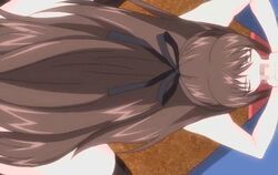 brown_hair censored fellatio hair hairbow nude oral saimin_jutsu_2 thighhighs very_long_hair