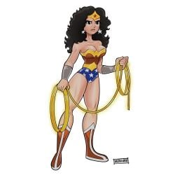 bare_legs bare_shoulders black_eyes black_hair bodysuit boots bracelet bracelets breasts cleavage daltrinador dc_comics earrings holding_object long_hair muscular solo tagme tiara voluptuous whip wonder_woman