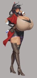 absurd_res big_breasts breasts_bigger_than_head cat_ears curvy curvy_figure daien_(daien418) gigantic_breasts grey_background huge_breasts huge_thighs potion simple_background solo solo_female solo_focus symbols tanned thick_thighs