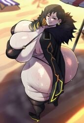 1girls ai_generated beach big_ass big_breasts big_butt bikini fat_ass female female_only library_of_ruina limbus_company open_clothes project_moon sweat