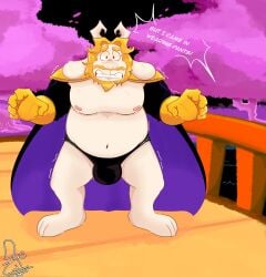 1boy anthro asgore_dreemurr asgore_dreemurr_(deltarune) bear_(body_type) beard blonde blonde_hair blonde_male bulge bulge_through_clothing deltarune dilf embarrassed embarrassed_expression embarrassed_male facial_hair furry goat goat_horns horn horns king long_ears male male_only muscular muscular_male nipples partially_clothed solo solo_focus solo_male speedo standing troubled undertale undertale_(series) utdr_(toby_fox) white_body white_fur