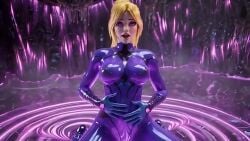 3d 3d_animation ai_generated ai_voice_acted animated big_belly blonde_female blonde_hair bodysuit corrupted corruption crazy_eyes crazy_smile evil_smile explicit french_voice_acting latex_clothing latex_suit ponytail pregnant_belly pregnant_female purple_eyes purple_outfit samus_aran science_fiction sinastrel tagme video