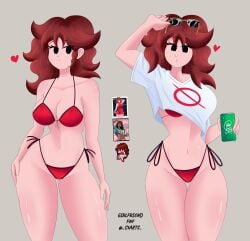 1girl 1girls belly belly_button bikini bikini_bottom bikini_top black_eyes brown_hair crop_top female female_only friday_night_funkin girlfriend_(friday_night_funkin) glasses grand_theft_auto_vi gta_vi_cover_girl hearts hearts_around_head long_hair s3arts tagme white_crop_top