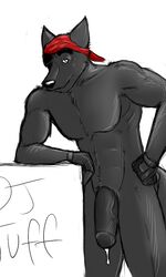 1boy anthro bandana big_penis black_penis canine cum fur furry hakijagu1 huge_cock looking_at_viewer lupine_assassin male male_only nude penis sheath solo wolf