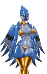 2026 5_fingers absurd_res anthro avian avian_humanoid belly_button bikini bird bird_humanoid bird_wings blue_feather_hair blue_feathers blue_hair blue_jay blue_jay_humanoid bodysuit breasts brown_eyes cobalt_(libra) curvaceous curvaceous_female curvaceous_figure curvy curvy_female curvy_figure digital_art digital_drawing_(artwork) digital_media digital_media_(artwork) feathers furry glistening glistening_body glistening_breasts glistening_hair glistening_latex glistening_thighs gold_(metal) gold_bikini gold_bracelet gold_jewelry gold_legwear golden_bikini golden_week hair hi_res hourglass_figure hourglass_figured_female latex latex_bodysuit latex_skinsuit latex_suit libra-11 libra_labs looking_at_viewer navel neckwear nipple_bulge nipples nipples_visible_through_clothing png rubber rubber_bodysuit rubber_suit short_hair skin_tight skin_tight_suit skinsuit smile smiling smiling_at_viewer solo stockings suit swimsuit swimwear tail_feathers thick_thighs third-party_edit tights transparent_background transparent_png voluptuous voluptuous_female wide_hips wings_on_back zipper zippers_(series)