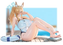 animal_ears big_ass big_breasts blonde_hair blue_archive blush halo inner_tube kanna_(blue_archive) kanna_(swimsuit)_(blue_archive) shangdi_de_fa_zhang solo solo_female swimsuit