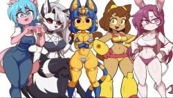 ankha big_breasts breasts cachi_(lucyfercomic) cleavage female furry huge_breasts kat_(lucyfercomic) kit_(gameoverse) loona_(helluva_boss) lucyfercomic tagme thick_thighs wide_hips