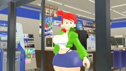 3d belly_button big_breasts blue_skirt crop_top_sweater female foster's_home_for_imaginary_friends frankie_foster kabalmystic_(style) mikumikudance mmd red_hair sinkcandycentral white_crop_top