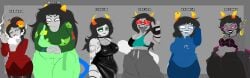 6girls aranea_serket big_breasts damara_megido gray_background gray_skin homestuck horn itsjustsarco latula_pyrope meenah_peixes meulin_leijon ms_paint_adventures porrim_maryam smoking white_eyes