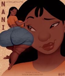 black_hair brown_eyes cellulite dark_skin gigantic_ass huge_breasts ignantastro lilo_and_stitch lips long_hair looking_at_viewer massive_ass multiple_views nani_pelekai smirk stardustpapi wide_hips
