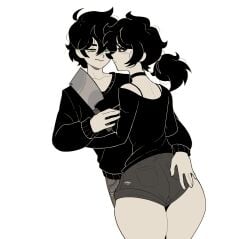 1boy 1girls 2d andrew_graves ashley_graves ass ass_grab black_hair brother_and_sister choker clothed eye_contact female green_eyes incest male neontetrix pink_eyes ponytail siblings straight the_coffin_of_andy_and_leyley
