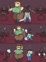 1boy 1boy1girl 1girl 1girls alex_(minecraft) artist_request breastmilk busty_female comic curvy_female curvy_figure embarrassed huge_ass huge_breasts lactating_nipples lactation lactation_through_clothes massive_ass massive_breasts minecraft plump steve_(minecraft) tagme