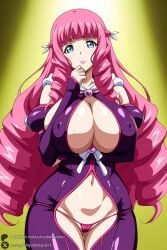 1female 1girl 1girls 2026 ai_generated artist_name ass_visible_through_thighs bangs big_ass big_breasts blue_eyes breasts cleavage covered_nipples curvy detached_sleeves drill_hair hi_res high_quality high_resolution highres huge_ass huge_breasts large_breasts lipstick long_hair looking_at_viewer majuu_jouka_shoujo_utea makeup navel panties patreon patreon_username pink_hair pink_panties revealing_clothes solo tomonoin_mizuki underwear unjobdespiert very_long_hair watermark web_address