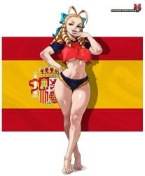1girls 2026 big_breasts blonde_female blonde_hair capcom female female_only hourglass_figure hourglass_figured_female karin_kanzuki kyoffie orange_eyes pale-skinned_female pale_skin spanish_flag street_fighter tagme thick_thighs twintails watermark white_background