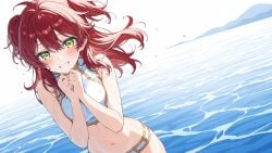 1girls ai_art ai_generated beachwear cleavage female_villain ginger_hair gundam_00 large_breasts nena_trinity red-haired_female red_hair villainess