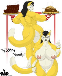 breasts cooking feline female food glasses glenn_s._knudsen huge_breasts pussy tail yellow