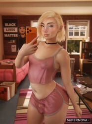 1boy 3d chastity_cage cloud_strife final_fantasy final_fantasy_vii green_eyes light-skinned_male light_skin see-through see-through_clothing solo supernovax watermark