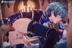 ai-created ai_art ai_generated gangbang gay genshin_impact hentai lohen_(genshin_impact) oral orgy yaoi
