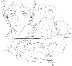 1cuntboy blush cunnilingus cuntboy cuntboy_with_male hatake_kakashi monochrome naruto_(series) nude oral scar scar_on_face short_hair siinnk uchiha_obito yaoi