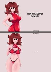 1girl 1girls belly belly_button black_eyes bra bra_strap_is_showing_(meme) brown_hair dress dress_lift female female_only friday_night_funkin girlfriend_(friday_night_funkin) long_hair red_dress s3arts tagme