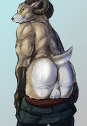 1boy 2010 anus ass balls furry furry_only horns male male_only mooning muscles narse pants pants_down presenting presenting_ass ram rammy_aaron solo tail