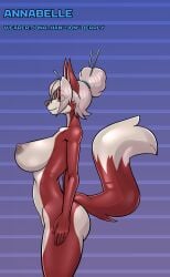 2026 5_fingers absurd_res annabelle_(libra) anthro blue_eyes bodysuit breasts canid canine canis curvaceous curvaceous_female curvaceous_figure curvy curvy_female curvy_figure digital_art digital_drawing_(artwork) digital_media digital_media_(artwork) dipstick_tail english english_text fox furry glistening glistening_body glistening_breasts glistening_latex glistening_skin glistening_thighs hair hair_bun hair_stick hairstyle hi_res latex latex_bodysuit latex_skinsuit latex_suit libra-11 libra_labs mammal naked nipples nude red_body red_fur rubber rubber_bodysuit rubber_suit side_view simple_background skin_tight skin_tight_suit skinsuit suit text thick_thighs two-tone_body two-tone_fur voluptuous voluptuous_female voluptuous_figure white_hair wide_hips zipper zippers_(series)