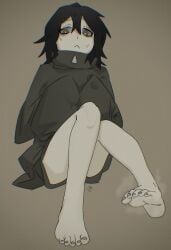 1girl feet hatsune_miku looping_the_rooms_(vocaloid) nails smell smelly smelly_feet sole_female soles unnamed_character vocaloid