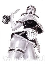 1girls 2019 big_breasts braided_hair breasts cleavage cornrows dark-skinned_female dark_skin female huge_breasts low-angle_view maid maid_outfit maid_uniform original pencilnomad solo traditional_media_(artwork)