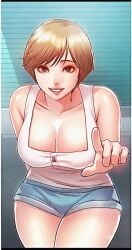 fully_clothed medium_breasts pointing_at_viewer pornwha safe_for_work short_hair