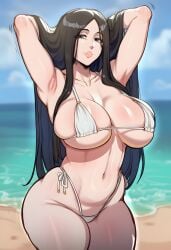 ai_generated beach big_ass big_boobs big_breasts big_thighs bikini black_hair bleach bleach:_the_thousand-year_blood_war curvaceous curvaceous_body curvaceous_female curvaceous_figure curvaceous_thighs curvy huge_ass huge_breasts light-skinned_female narrow_waist solo solo_female soujii thick_ass thick_thighs unohana_retsu wide_hips