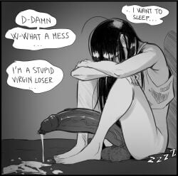 1futa balls big_penis cum cum_on_bed depressed dick dickgirl english_text foreskin futa_only futanari hairy_balls huge_cock huge_penis large_penis loser penis post-nut_clarity rachel_(sinsigat) sad sinsigat text uncircumcised uncircumcised_penis