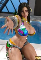 1girls 3d african african_female arms_behind_head artist_signature ass belly_button big_ass big_breasts big_hips big_thighs black_hair blurry_background bra breasts busty cleavage clothes dark-skinned_female dark_skin female female_only front_view hagiwara_studio human human_only jean_shorts long_hair looking_at_viewer makeup malagasy malagasy_female miary_zo midriff namco outdoors red_eyes shorts signature smile solo solo_female standing tekken tekken_8 thick_thighs three-quarter_portrait toothy_grin unbuttoned_shorts wide_hips