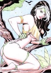1girls ass big_ass big_breasts breasts female laerte marvel rogue_(x-men) savage_land solo traditional_media_(artwork) underboob x-men